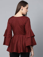 Thumbnail for Jompers Women Maroon & White Printed A-Line Top - Distacart