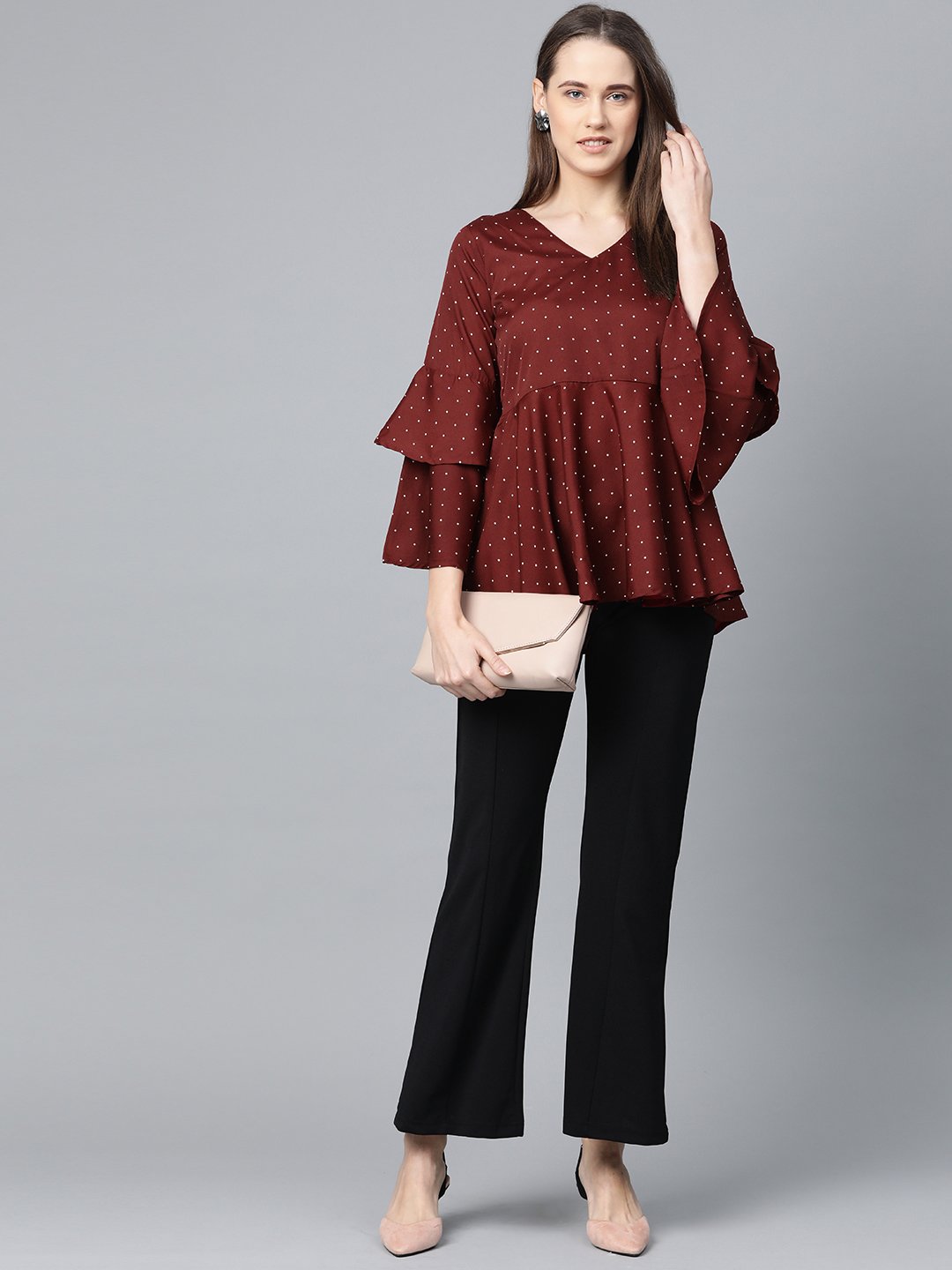 Jompers Women Maroon & White Printed A-Line Top - Distacart