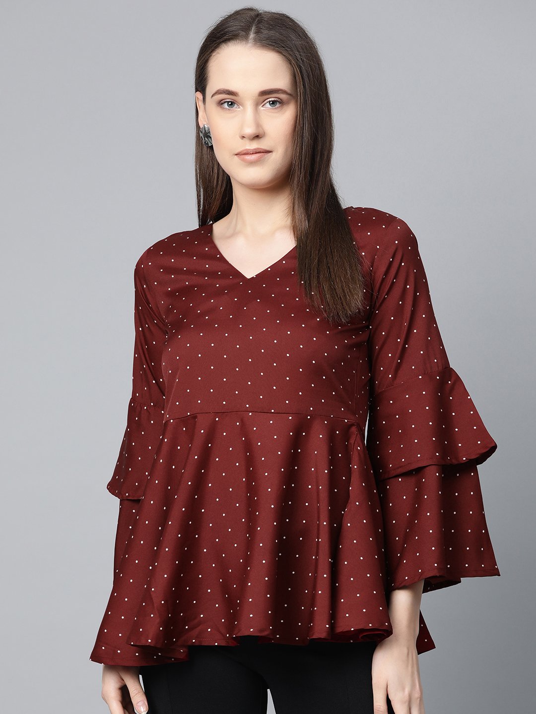 Jompers Women Maroon & White Printed A-Line Top - Distacart