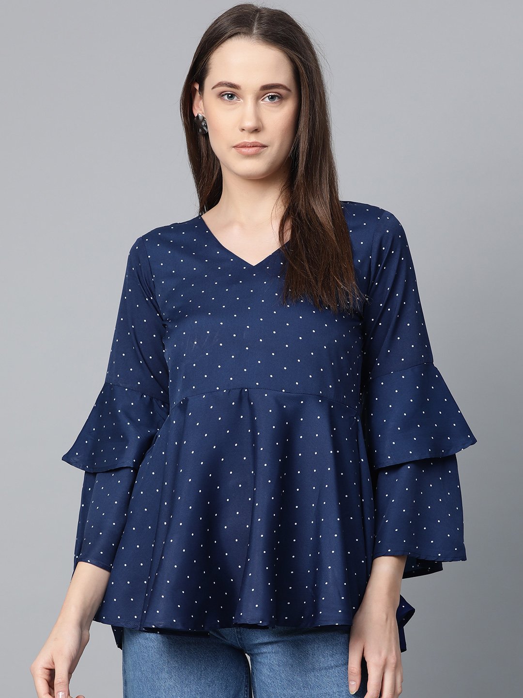 Jompers Women Navy Blue & White Printed A-Line Top - Distacart