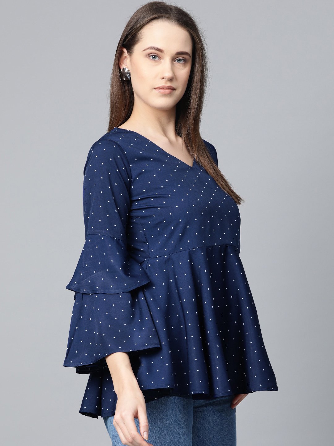 Jompers Women Navy Blue & White Printed A-Line Top - Distacart
