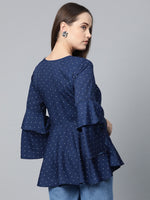 Thumbnail for Jompers Women Navy Blue & White Printed A-Line Top - Distacart