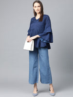 Thumbnail for Jompers Women Navy Blue & White Printed A-Line Top - Distacart