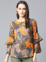 Thumbnail for Jompers Women Grey & Mustard Printed Top - Distacart