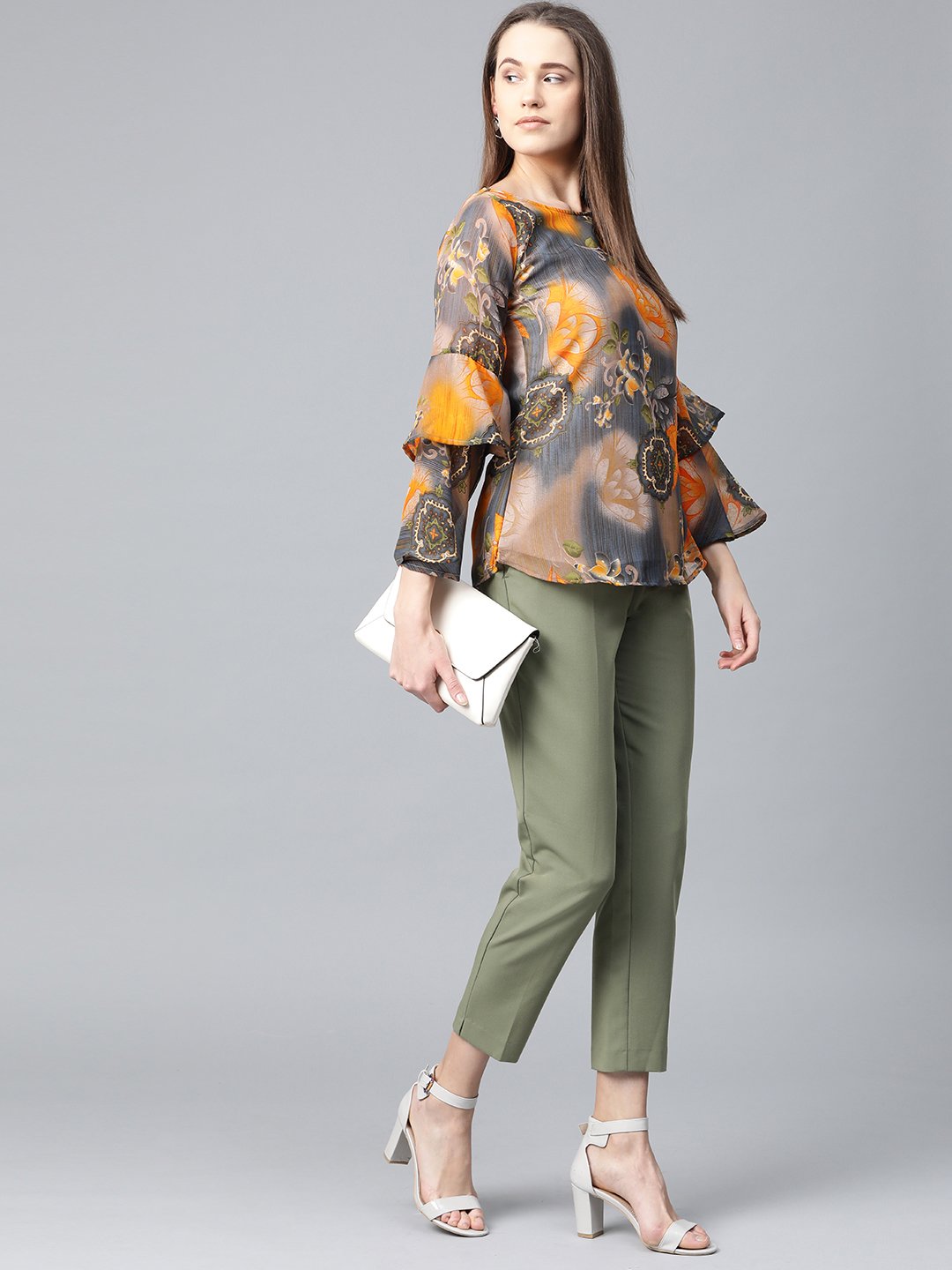 Jompers Women Grey & Mustard Printed Top - Distacart
