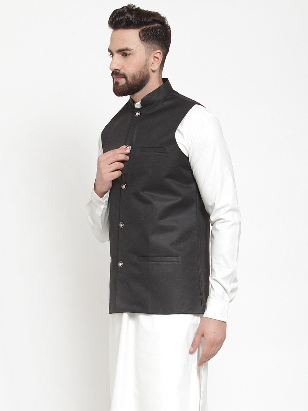 Jompers Men Black Solid Nehru Jacket - Distacart