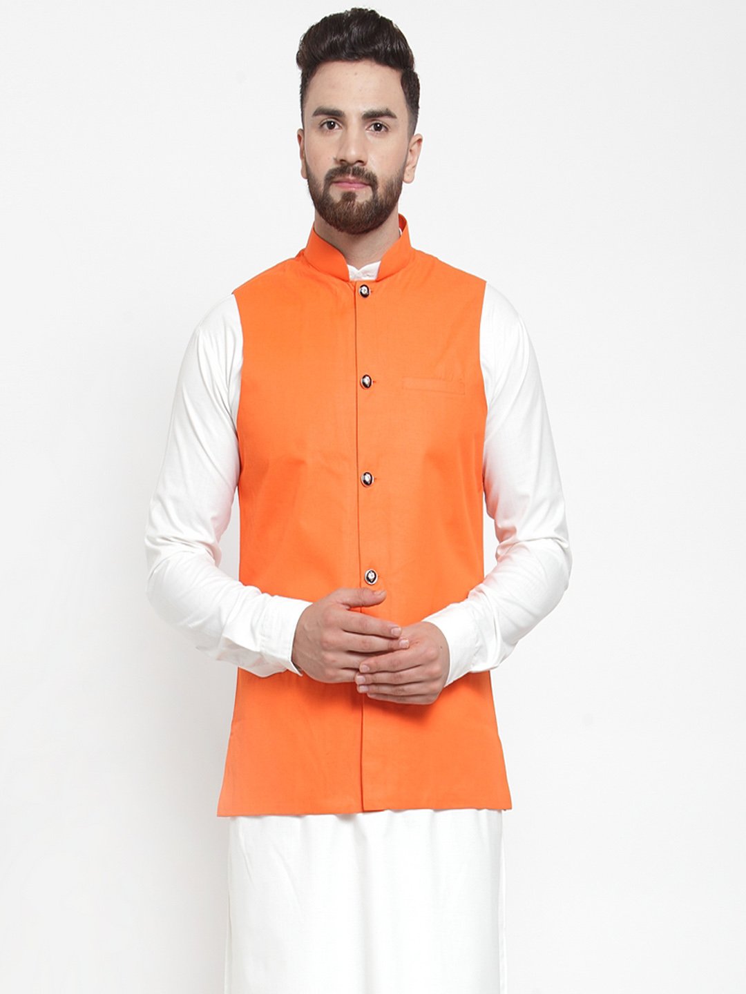 Jompers Men Orange Solid Nehru Jacket - Distacart