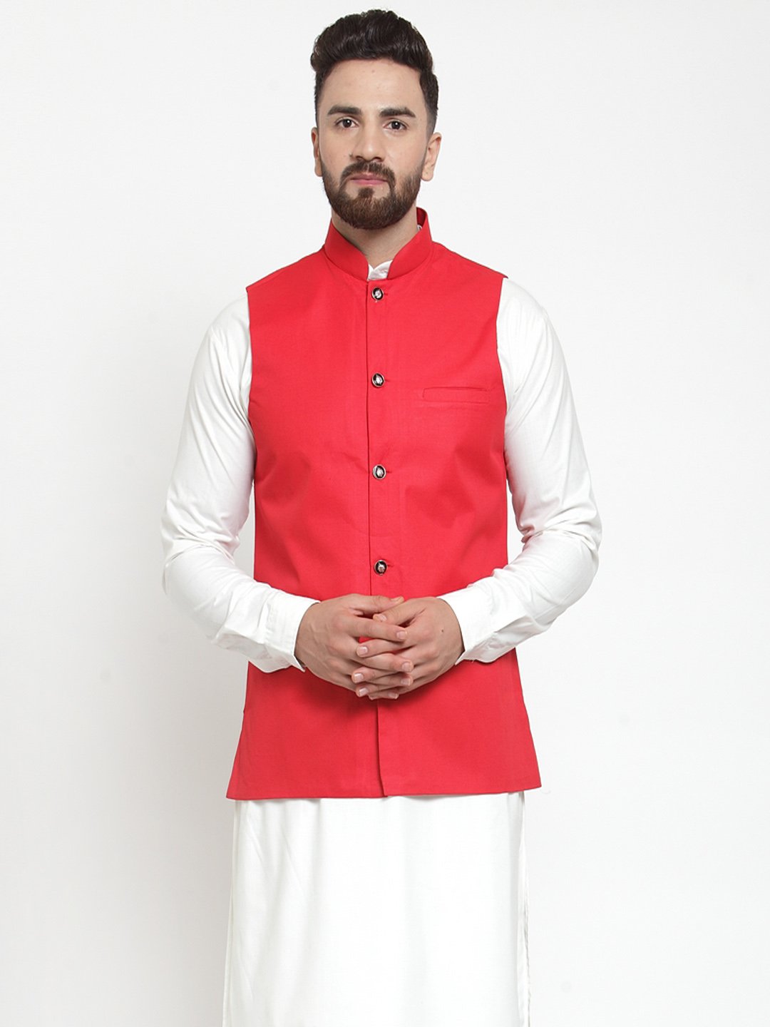 Jompers Men Red Solid Nehru Jacket - Distacart