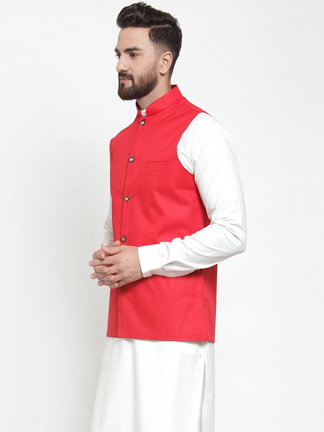 Jompers Men Red Solid Nehru Jacket - Distacart