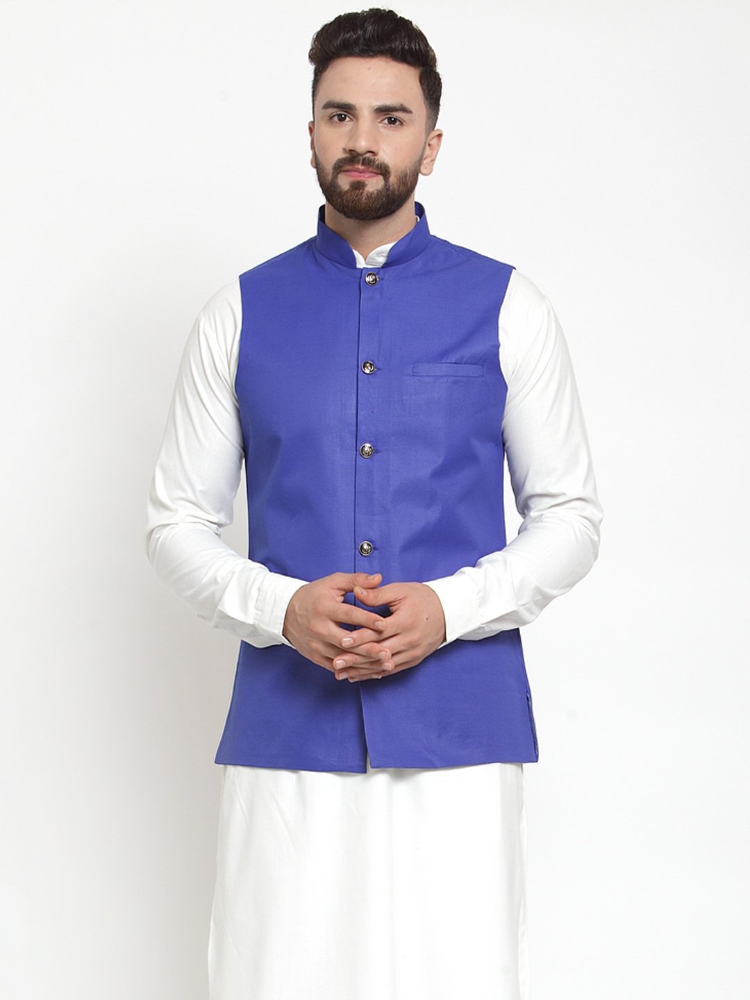 Jompers Men Royal-Blue Solid Nehru Jacket - Distacart