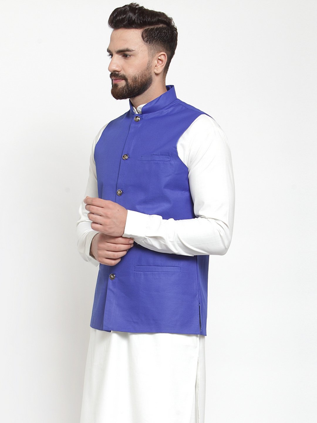 Jompers Men Royal-Blue Solid Nehru Jacket - Distacart