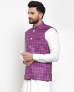 Thumbnail for Jompers Men Purple Checked Nehru Jacket - Distacart