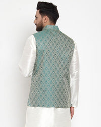 Thumbnail for Jompers Men Green Woven Design Nehru Jacket - Distacart