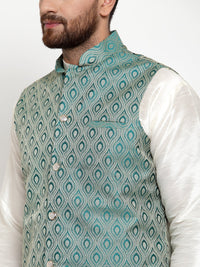 Thumbnail for Jompers Men Green Woven Design Nehru Jacket - Distacart