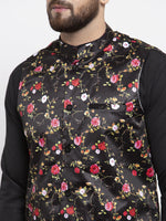Thumbnail for Jompers Men's Black Printed Nehru Jacket