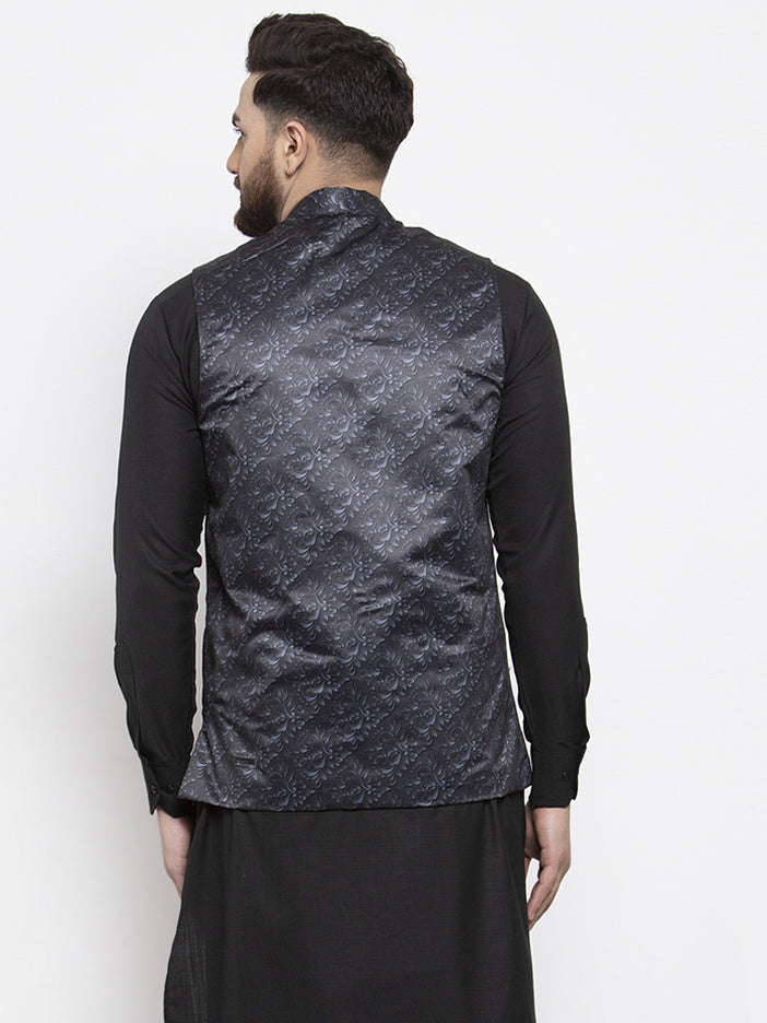 Jompers Men's Beautiful Grey Printed Nehru Jacket