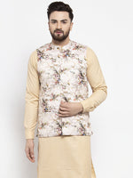 Thumbnail for Jompers Men's Cream Printed Nehru Jacket
