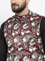 Thumbnail for Jompers Men Maroon Printed Satin Nehru Jacket - Distacart
