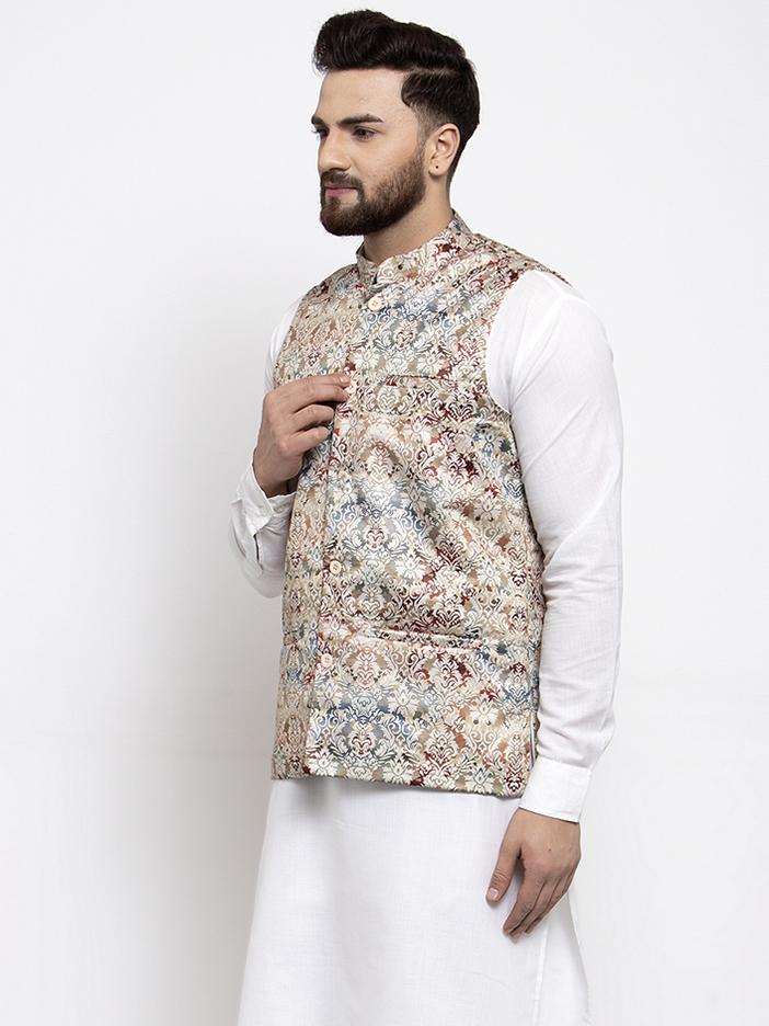 Jompers Men Multicolored Printed Satin Nehru Jacket - Distacart