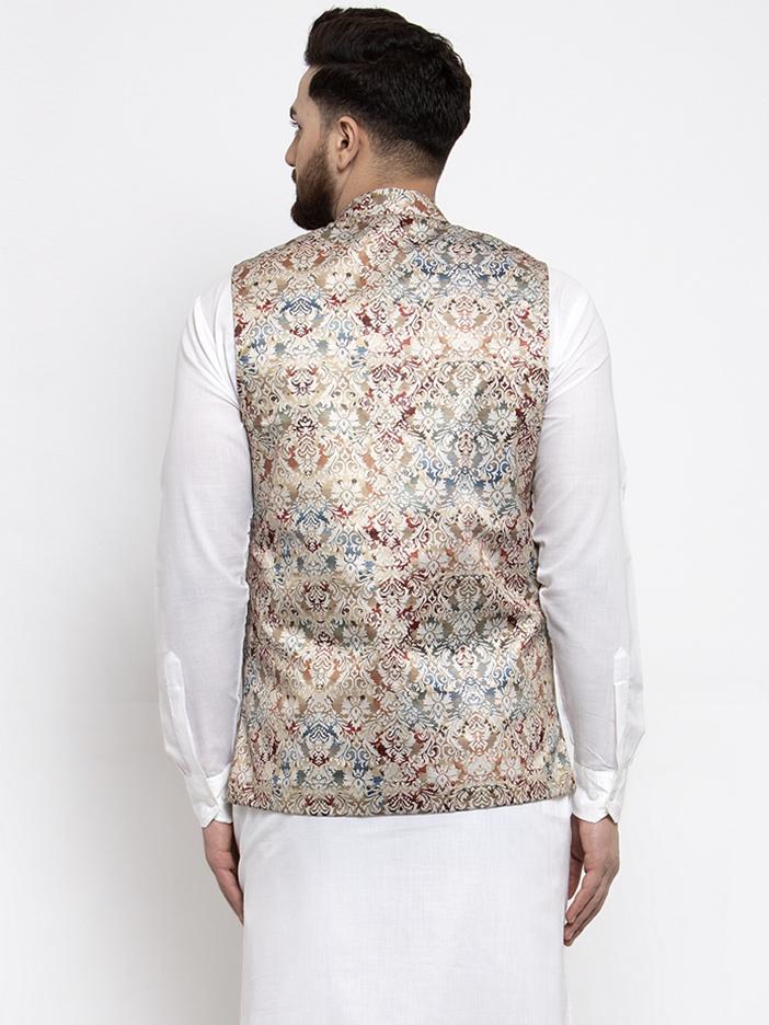Jompers Men Multicolored Printed Satin Nehru Jacket - Distacart