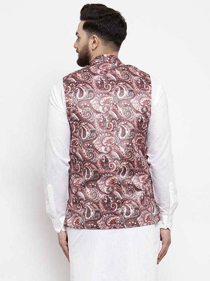 Jompers Men Pink Printed Satin Nehru Jacket - Distacart