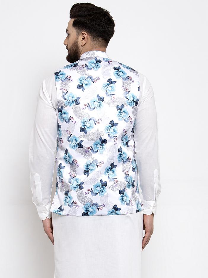 Jompers Men Silver Printed Satin Nehru Jacket - Distacart