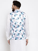 Thumbnail for Jompers Men Silver Printed Satin Nehru Jacket - Distacart
