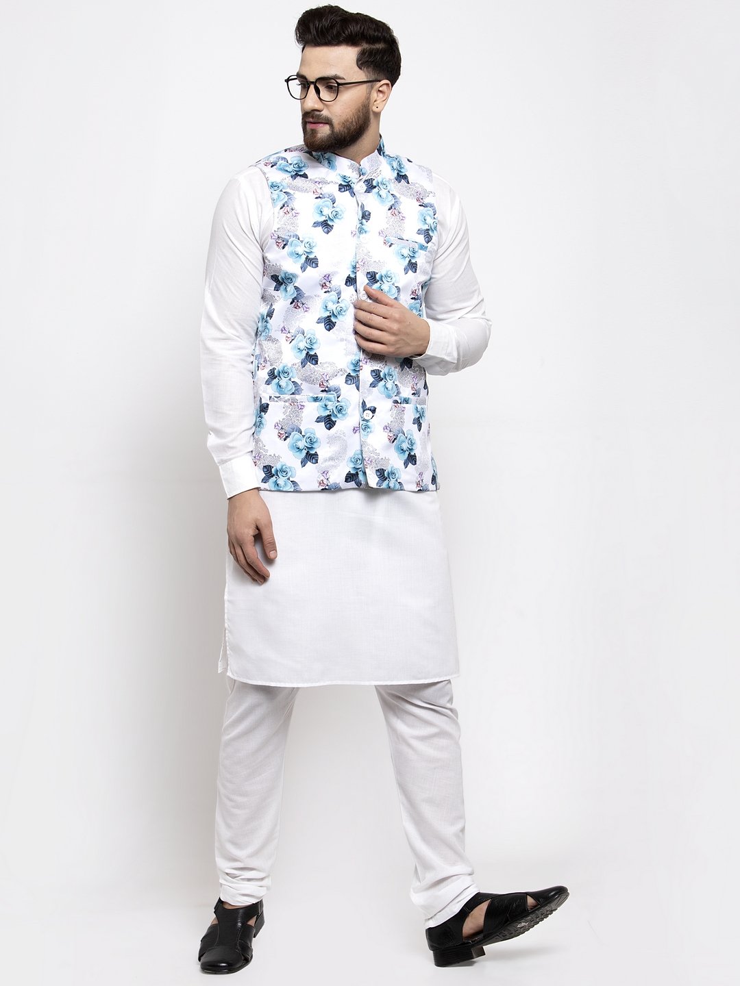 Jompers Men Silver Printed Satin Nehru Jacket - Distacart