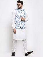 Thumbnail for Jompers Men Silver Printed Satin Nehru Jacket - Distacart