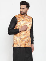 Thumbnail for Jompers Men Orange Printed Satin Nehru Jacket - Distacart