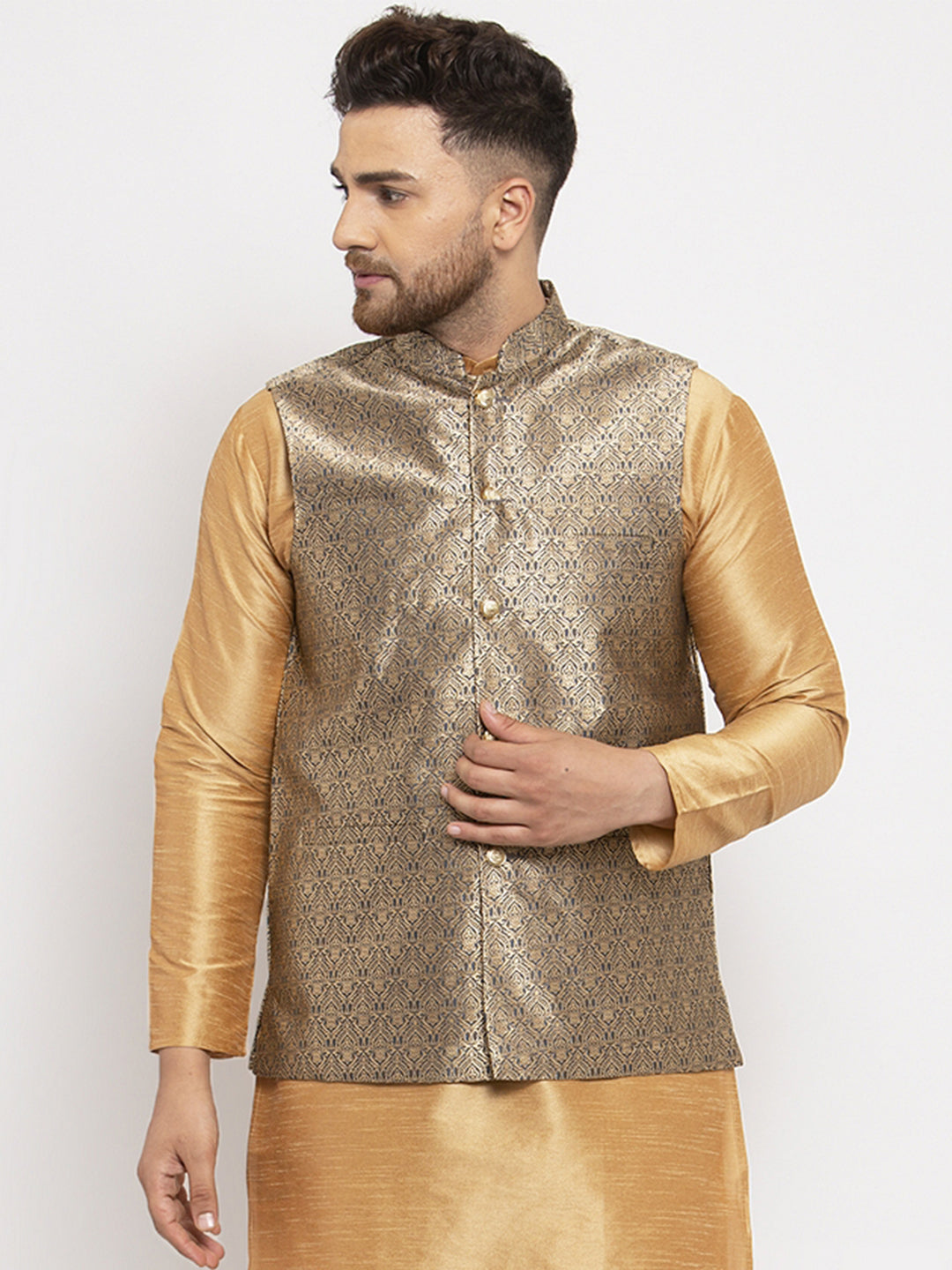 Jompers Men's Grey Woven Nehru Jacket