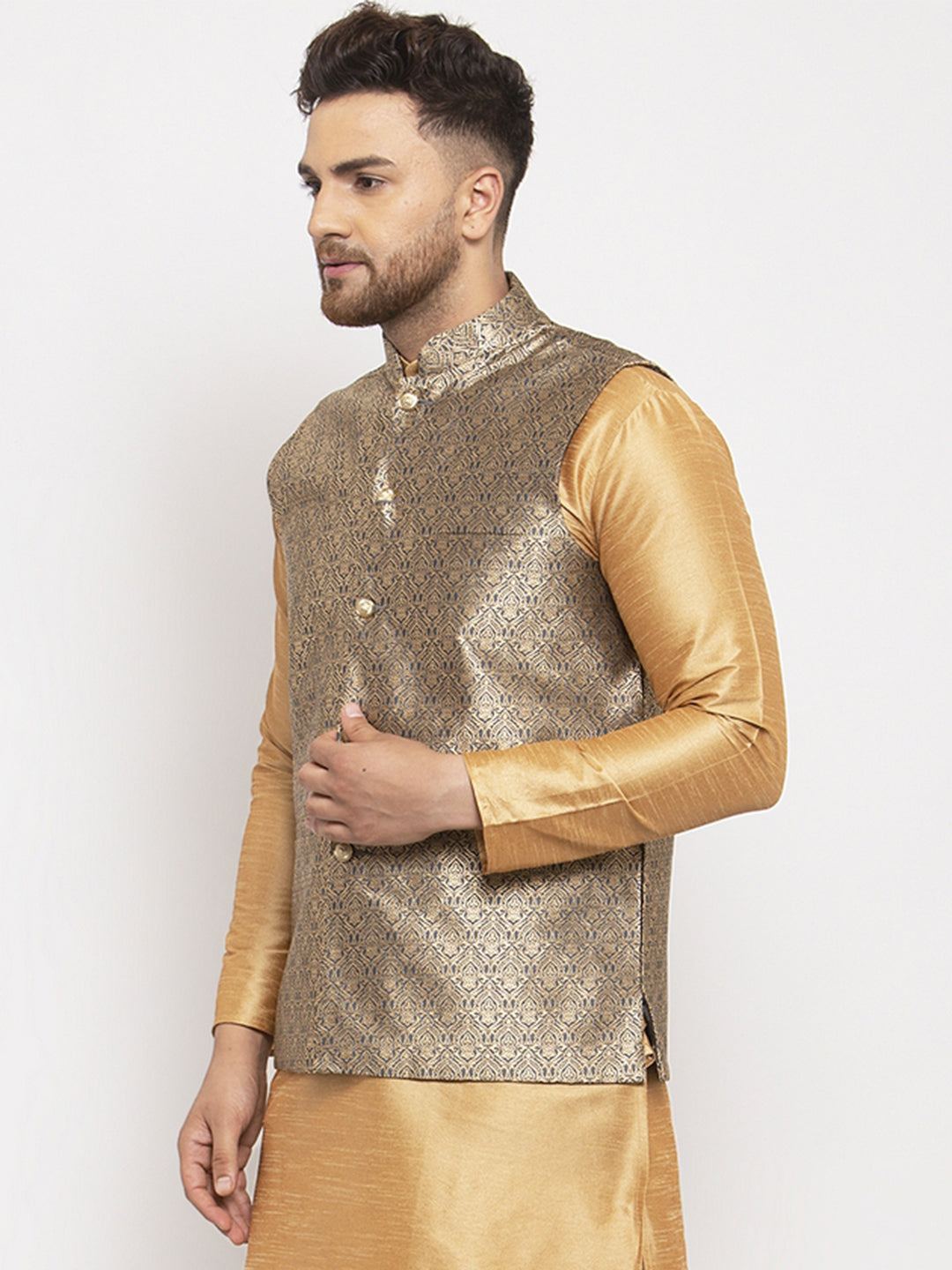 Jompers Men's Grey Woven Nehru Jacket