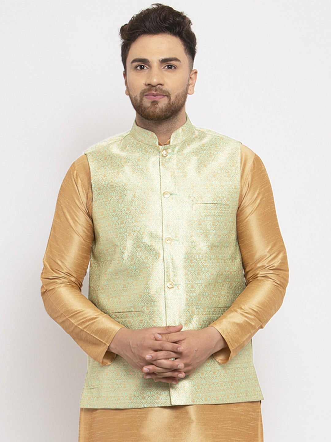 Jompers Men's Green Woven Nehru Jacket