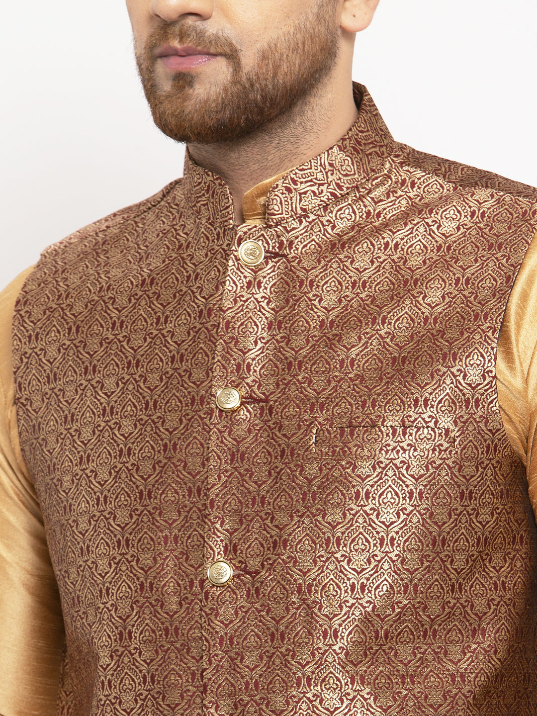 Jompers Men's Maroon Woven Nehru Jacket