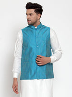 Thumbnail for Jompers Men's Blue Woven Design Nehru Jacket
