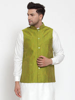 Thumbnail for Jompers Men's Green Woven Design Nehru Jacket
