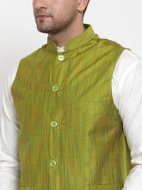 Thumbnail for Jompers Men's Green Woven Design Nehru Jacket