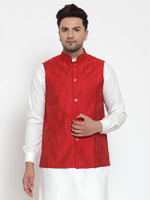 Thumbnail for Jompers Men's Beautiful Red Woven Design Nehru Jacket