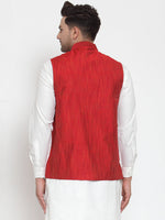 Thumbnail for Jompers Men's Beautiful Red Woven Design Nehru Jacket