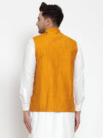 Thumbnail for Jompers Men's Yellow Woven Design Nehru Jacket