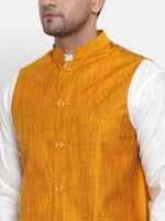 Thumbnail for Jompers Men's Yellow Woven Design Nehru Jacket