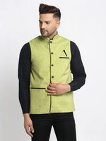 Thumbnail for Jompers Men's Green Solid Nehru Jacket with Square Pocket