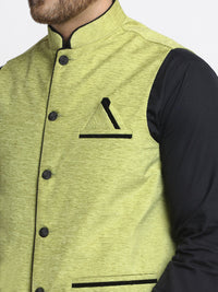 Thumbnail for Jompers Men's Green Solid Nehru Jacket with Square Pocket