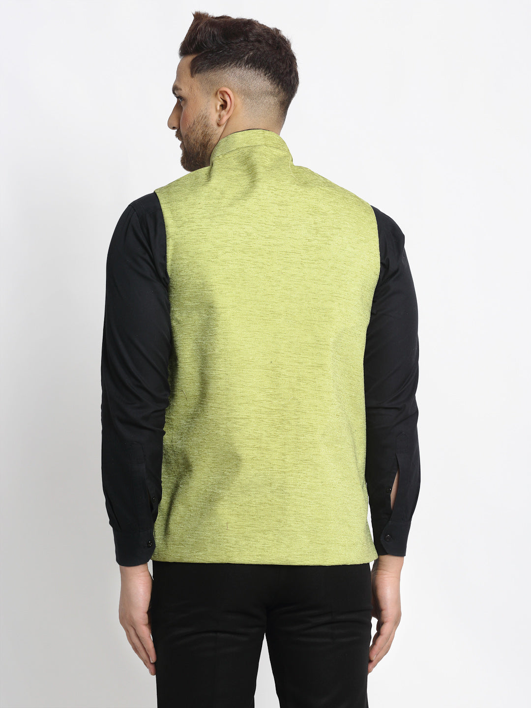 Jompers Men's Green Solid Nehru Jacket with Square Pocket