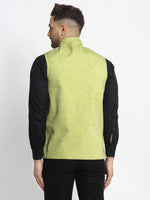 Thumbnail for Jompers Men's Green Solid Nehru Jacket with Square Pocket