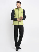 Thumbnail for Jompers Men's Green Solid Nehru Jacket with Square Pocket