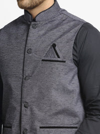 Thumbnail for Jompers Men's Grey Solid Nehru Jacket with Square Pocket