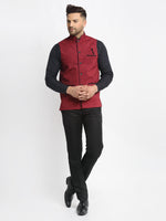 Thumbnail for Jompers Men's Maroon Solid Nehru Jacket with Square Pocket