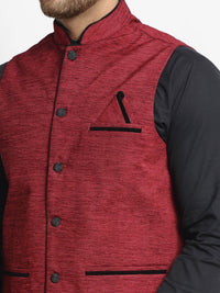 Thumbnail for Jompers Men's Maroon Solid Nehru Jacket with Square Pocket
