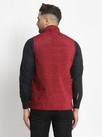 Thumbnail for Jompers Men's Maroon Solid Nehru Jacket with Square Pocket